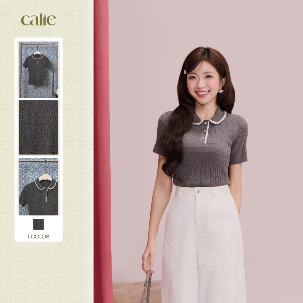 (Re:spring) Áo dệt kim cổ đính đá viền, chất liệu cao cấp mịn mướt thời trang nữ Calie Af204