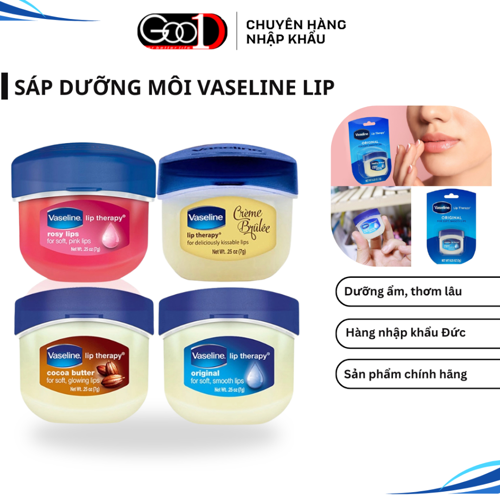 Sáp dưỡng môi vaseline lip therapy 7g Good1 giúp dưỡng ẩm sâu cho môi khô