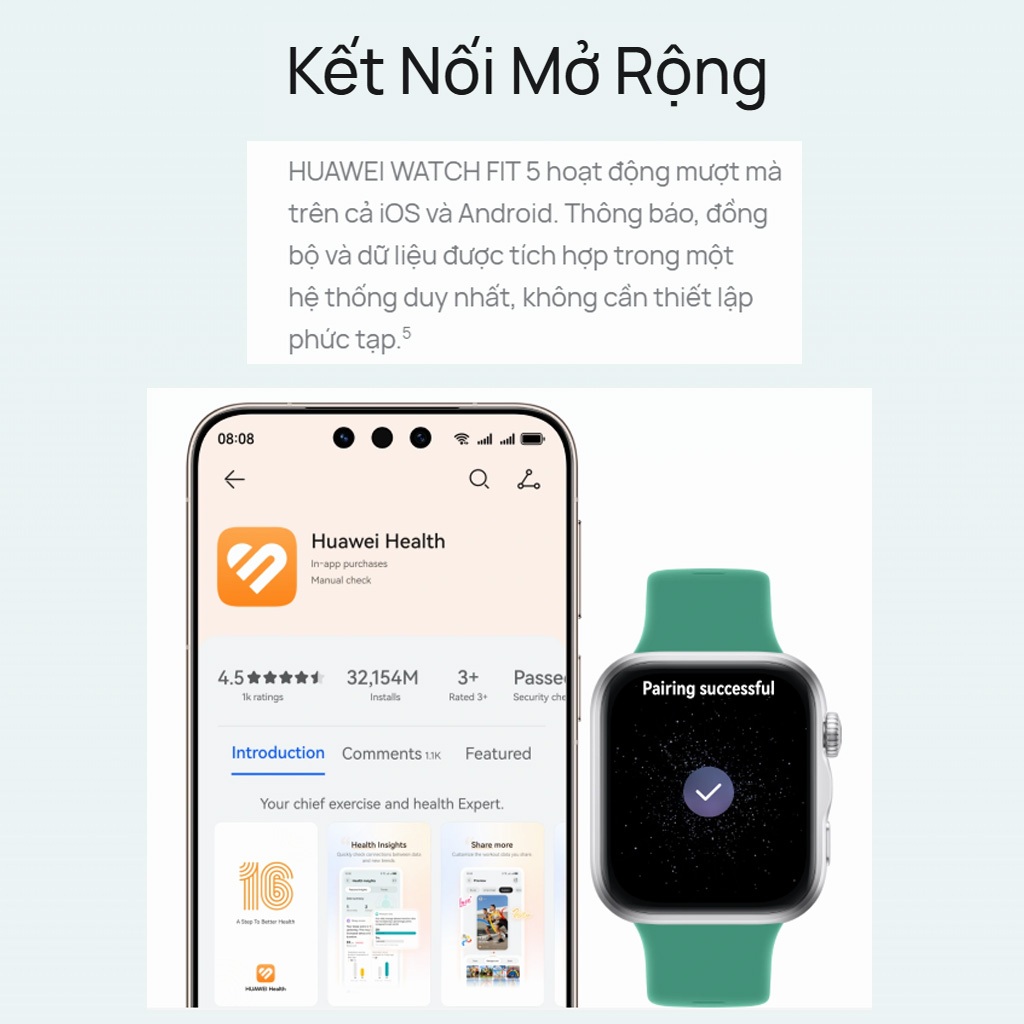 Đồng Hồ Thông Minh HUAWEI WATCH FIT 5| Thiết Kế Mỏng Nhẹ | Mini-Workout | Thời Lượng Lên Đến 10 Ngày | BigBuy360 - bigbuy360.vn