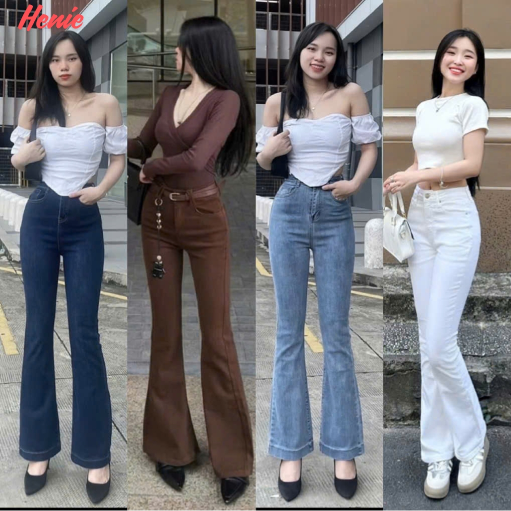 Quần Jean Ống Loe Cạp Cao Dáng Dài Sang Chảnh Cho Nữ