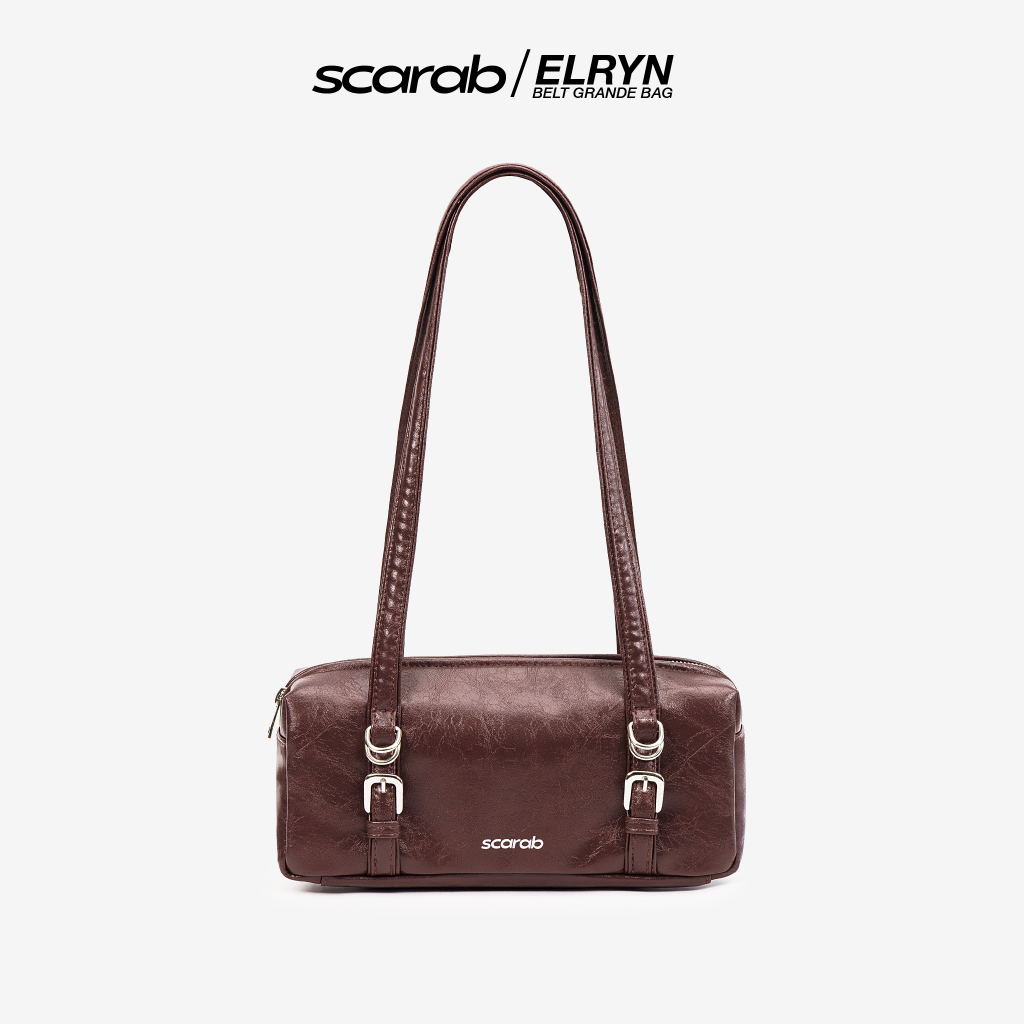 Scarab Túi Da Mềm Form Ngang Vintage Đeo Vai Hàn Quốc - Elryn Belt Grande Shoulder Bag