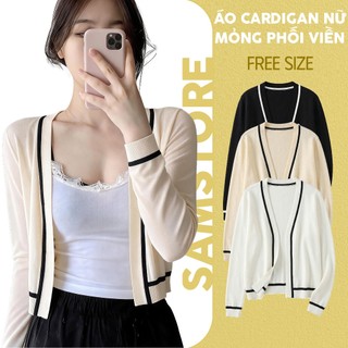 (A1) Áo Cardigan nữ mỏng phối viền, freesize <50kg, khoác ngoài Hàn Ulzzang Samstore