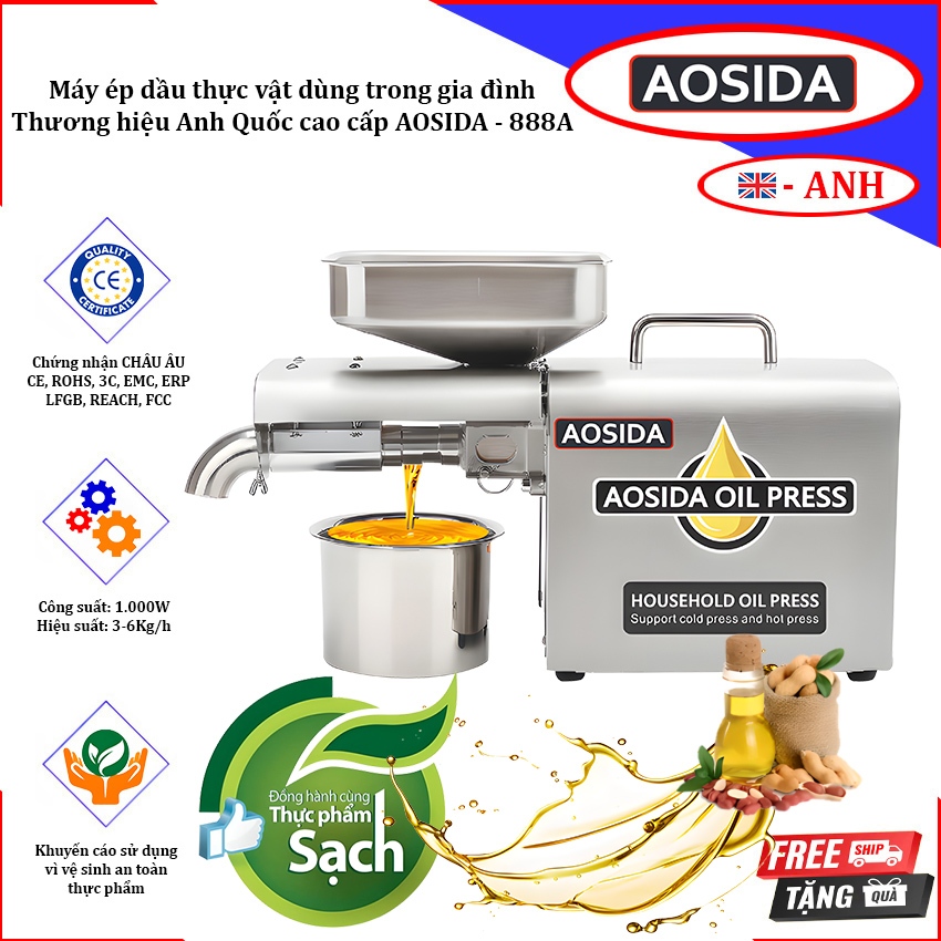 Máy ép dầu thực vật dùng trong gia đình. Thương hiệu Anh Quốc cao cấp AOSIDA - 888A