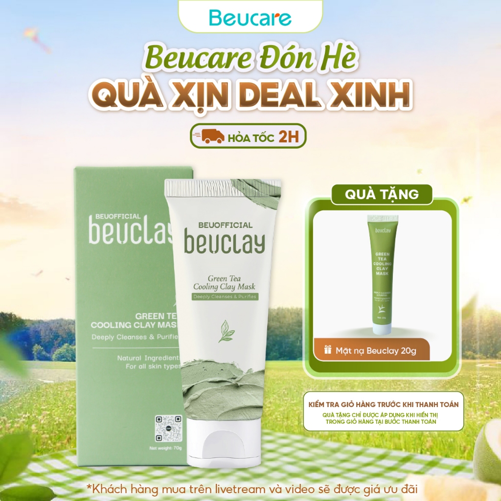 Mặt nạ đất sét BEUCLAY trà xanh sáng da, se khít lỗ chân lông, kiểm soát dầu, hỗ trợ giảm mụn cám mụ