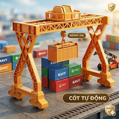 Đồ chơi mô hình cần cẩu container nâng hạ bằng cót tự động nhựa ABS an toàn