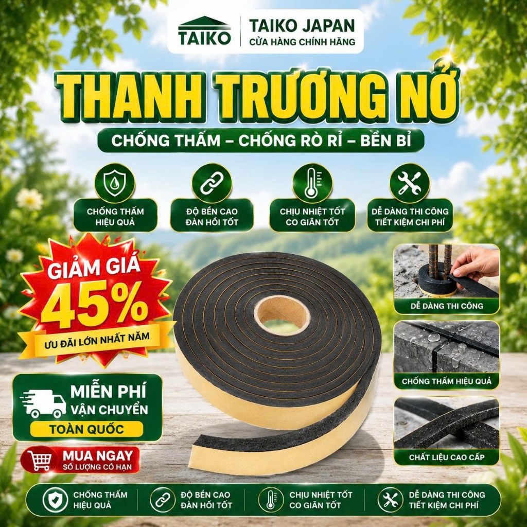 Thanh Trương Nở, Thanh Thủy Trương Thanh Cao Su Chống Thấm Mạch. Chèn Cổ Ống Thoát Sàn Hyperstop Db2