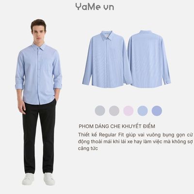 Áo Sơ Mi Tay Dài Công Sở AirDry™ Vải Sọc Thoáng The Minimalist 017 Dáng Vừa F3 25030 |YaMe|
