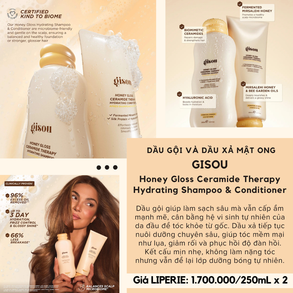 LIPERIE | Bộ dầu gội và dầu xả GISOU Honey Gloss Ceramide Therapy Hydrating Shampoo and Conditioner