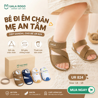 Dép bé trai bé gái tập đi Ualarogo sandal đế cao su chống trượt xăng đan quai dán điều chỉnh D2