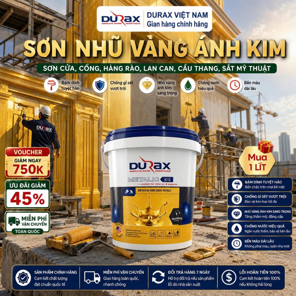 Sơn Nhũ Vàng Ánh Kim Trang Trí Ngoại Thất Hệ Nước An Toàn Bền Màu, Sơn trên mọi bề mặt