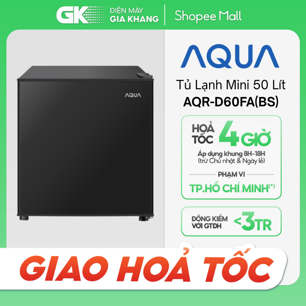AQR-D60FA(BS) - Tủ Lạnh 1 Cửa Mini AQUA 50 Lít AQR-D60FA-BS [Toàn Quốc] (Hỏa tốc 4H)