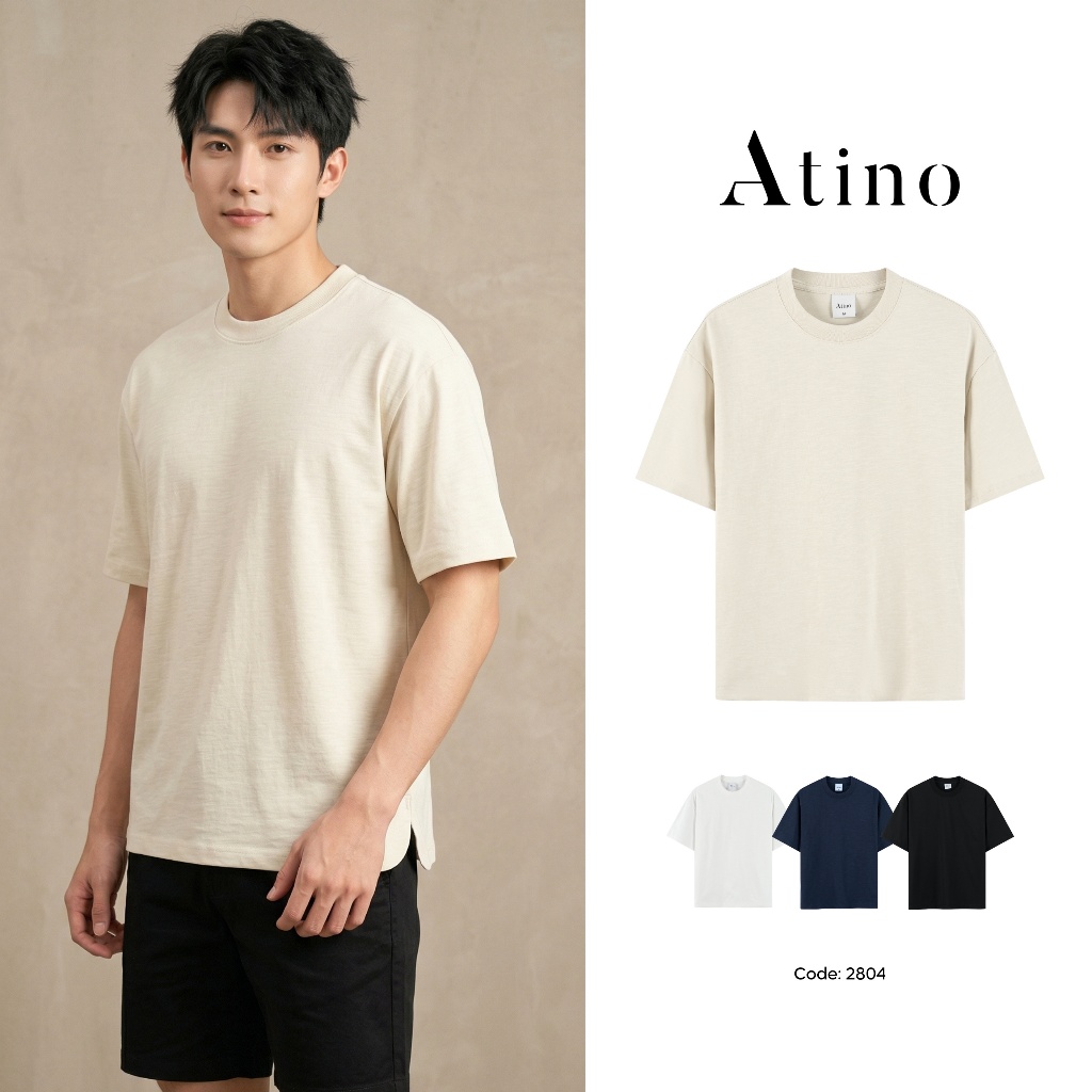 Áo Phông Nam ATINO 100% Cotton Tay Ngắn Form Rộng Thoáng Khí L.4.2804