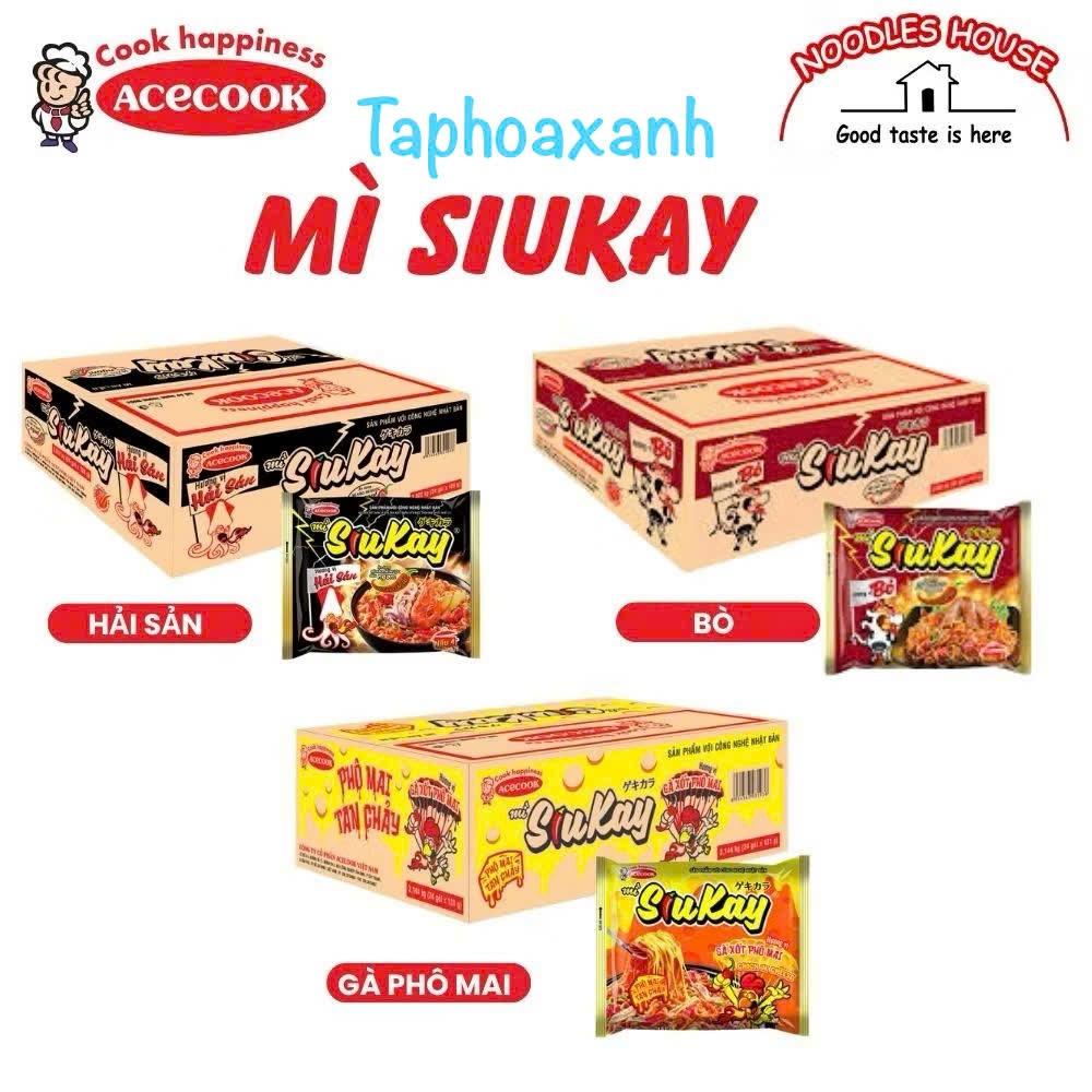 Thùng 24 Gói Mì Siu Kay Vị Hải Sản Bò Cay Gà Cay Phô Mai - Mì SiuKay mì cay 7 cấp độ Siêu Cay