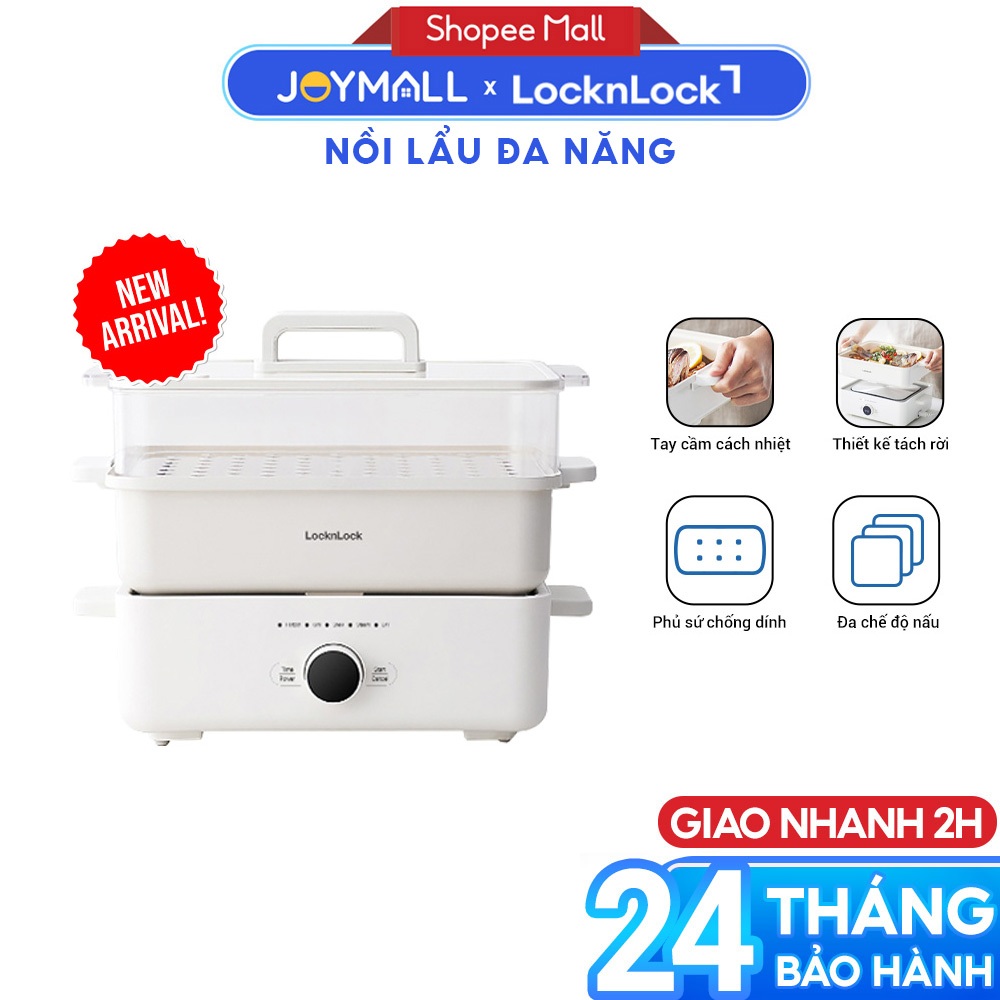 Nồi Lẩu Đa Năng LocknLock Bianco EJP154IVY 4.5L, Hàng Chính Hãng, Phủ Sứ Chống Dính - JoyMall