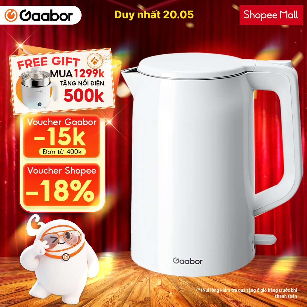 Gaabor Ấm siêu tốc 2L EK20M-WH01A bình đun công suất 1500W cao cấp ấm đun inbox 304 cách nhiệt [L]