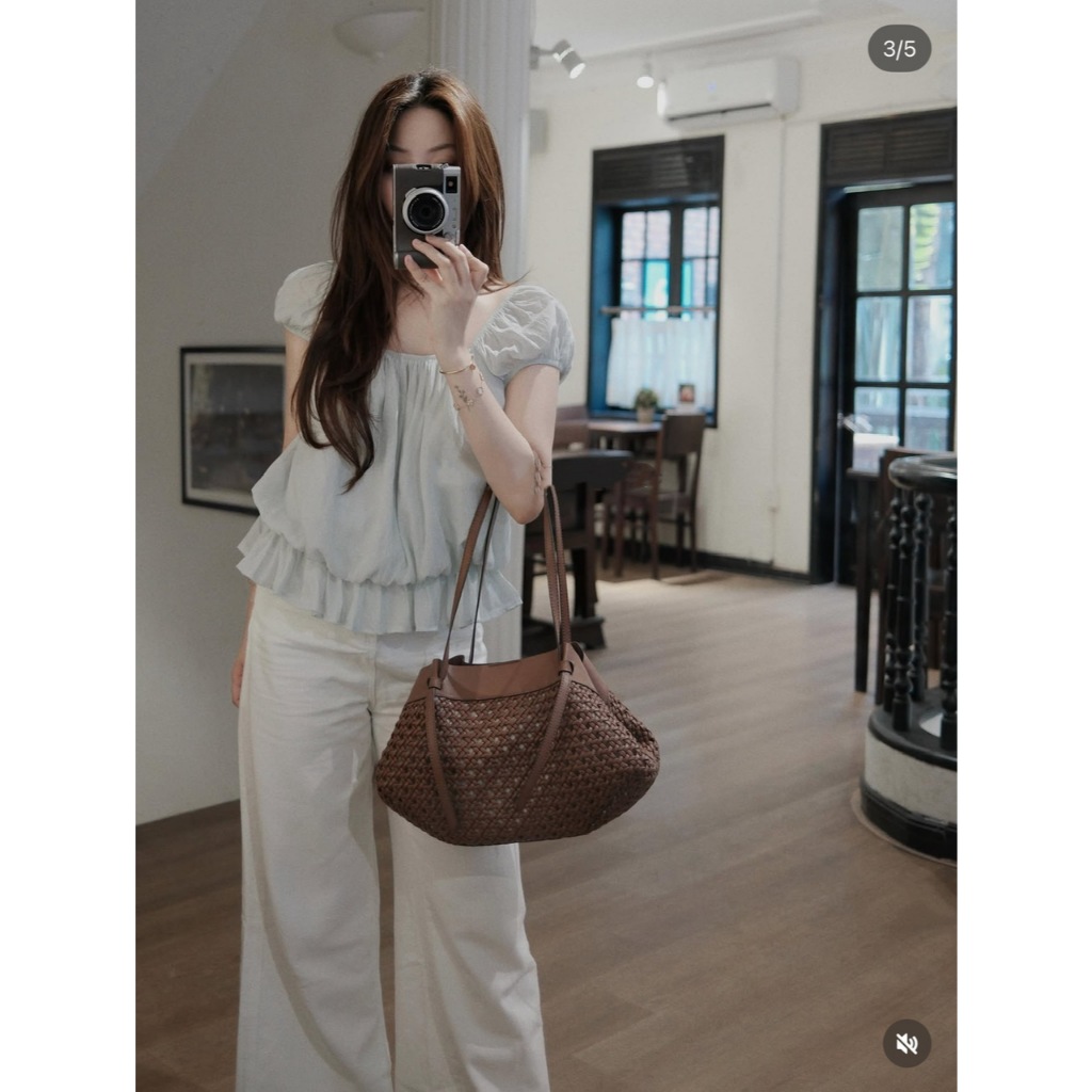 (MÃ 5675) ÁO SƠ MI KIỂU TAY CỘC DÁNG BÍ BỒNG BO CHUN XÒE NHẸ VẢI VOAN TƠ ÁO KIỂU VOAN TƠ - DÀNH CHO NỮ | BigBuy360 - bigbuy360.vn