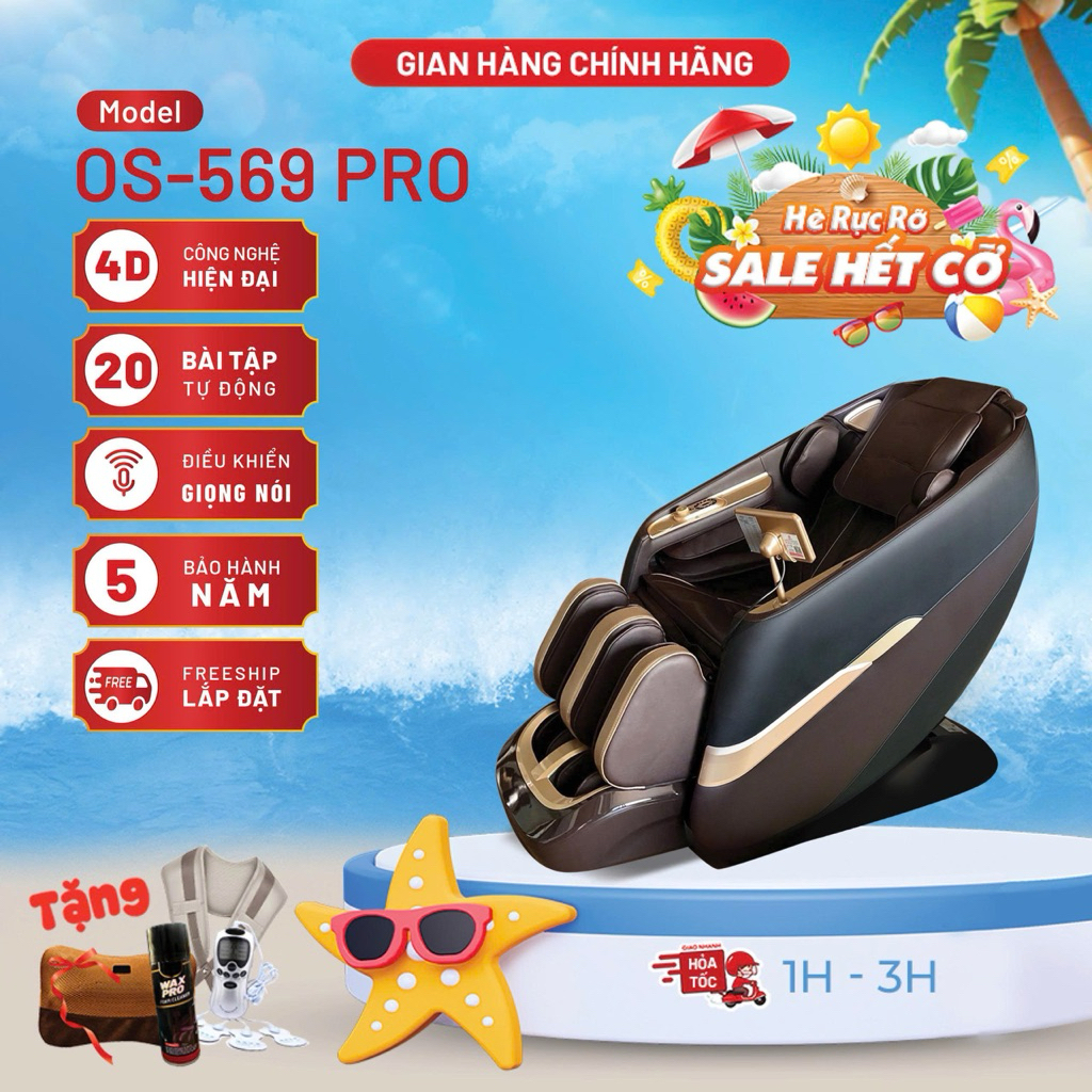 [4D con lăn silicon di chuyển] Ghế massage toàn thân OS-569 Pro thiết kế chân ốp nhựa, điều khiển gi