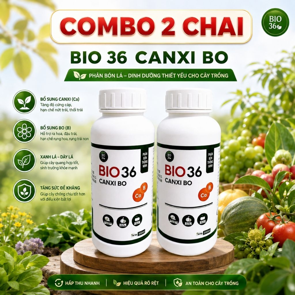 Combo 2 chai Canxi bo Bio 36 dai cuống, hạn chế rụng hoa, quả, bóng vỏ, quả lớn nhanh. bio 36 canxi 