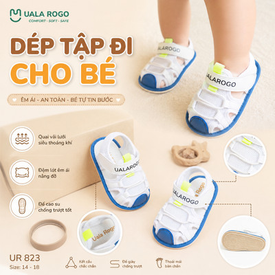 Dép tập đi cho bé Ualarogo sandal đế cao su chống trượt an toàn xăng đan quai dán điều chỉnh D1