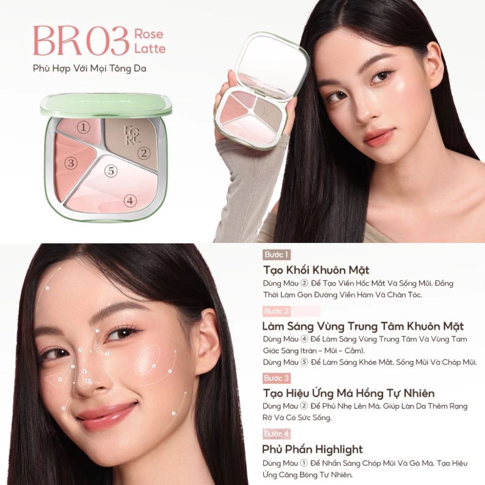 Ảnh 7 của Tạo khối Focallure Color Highlighter Contour Palette tạo chiều sâu, định hình góc cạnh FA-F86.