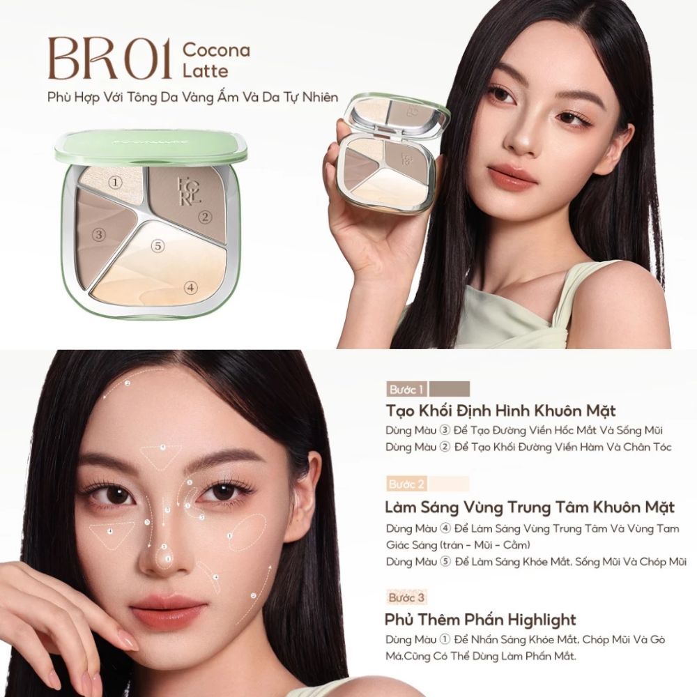 Ảnh 6 của Tạo khối Focallure Color Highlighter Contour Palette tạo chiều sâu, định hình góc cạnh FA-F86.