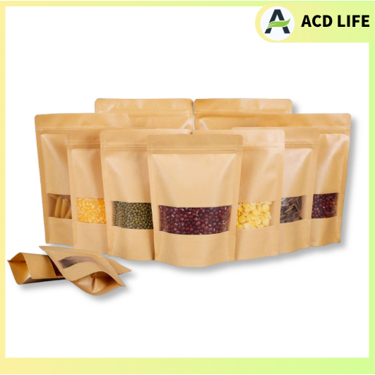 [1KG] Túi giấy kraft màu nâu có khóa kéo, túi an toàn thực phẩm