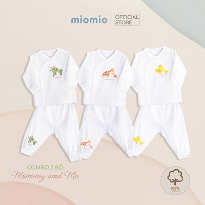 Combo 3 Bộ Dài Tay Cài Lệch, 3 Áo, 3 Quần Sơ Sinh MIOMIO - In Hình Gà,Hươu,Nai Cho Bé Trai, Bé Gái (Từ 0-3M), Vải Cotton
