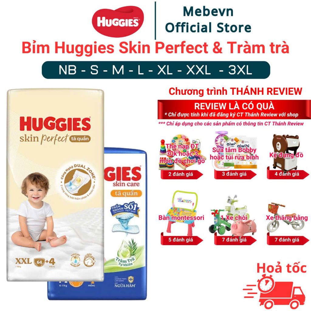 Bỉm Huggies Skin Perfect & Huggies Tràm Trà Chính Hãng, bỉm Huggies đủ size NB/S/M/L/XL/XXL/XXXL