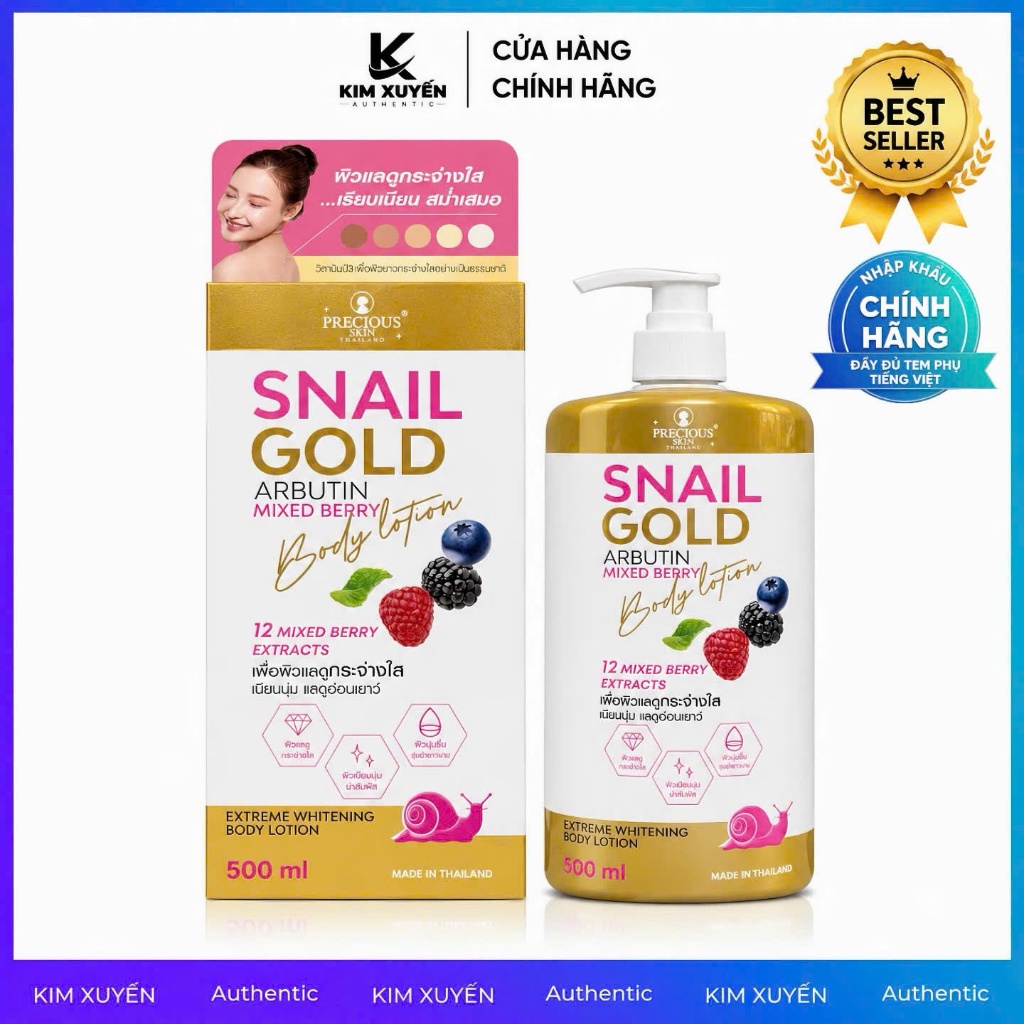 (P) Sữa dưỡng thể body Snail Gold Arbutin Mix Berry Body Lotion Precious Skin 500ML - CÓ TEM PHỤ