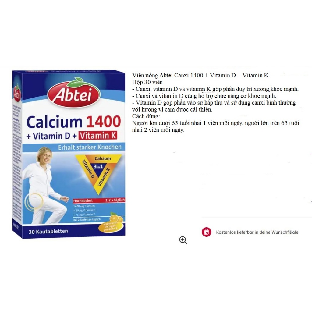 Hàng Đức, Abtei Canxi 1400 + Vitamin D + Vitamin K