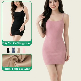 Váy Body Ngắn 2 Dây Midi Dáng Ôm Quai Dây Có Nút Tăng Giảm Madela Thun Gân Co Giãn. Đầm Body 2 Dây Dáng Ôm Ngắn Gợi Cảm.