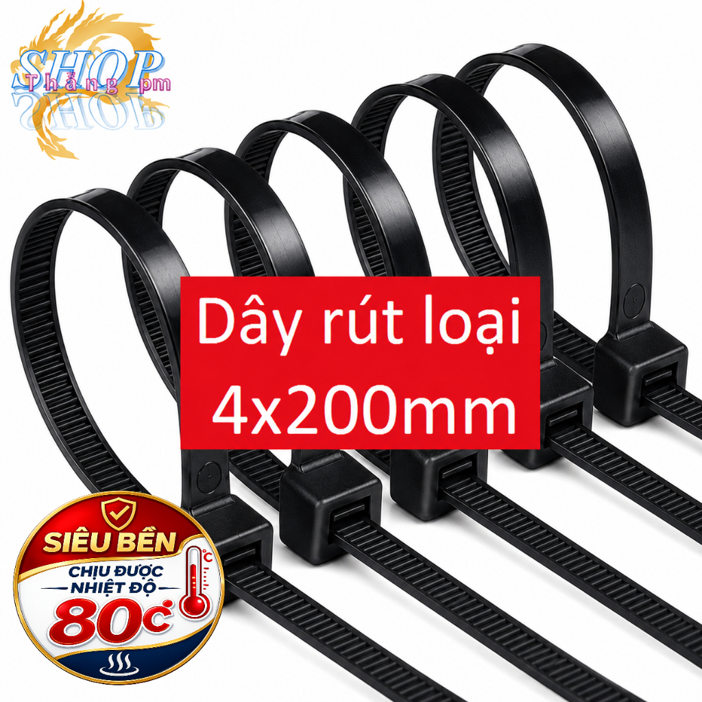 [1kg dây rút~1290sợi][Có xuất VAT]Dây rút 4x200mm siêu bền chịu nhiệt 80 độ C