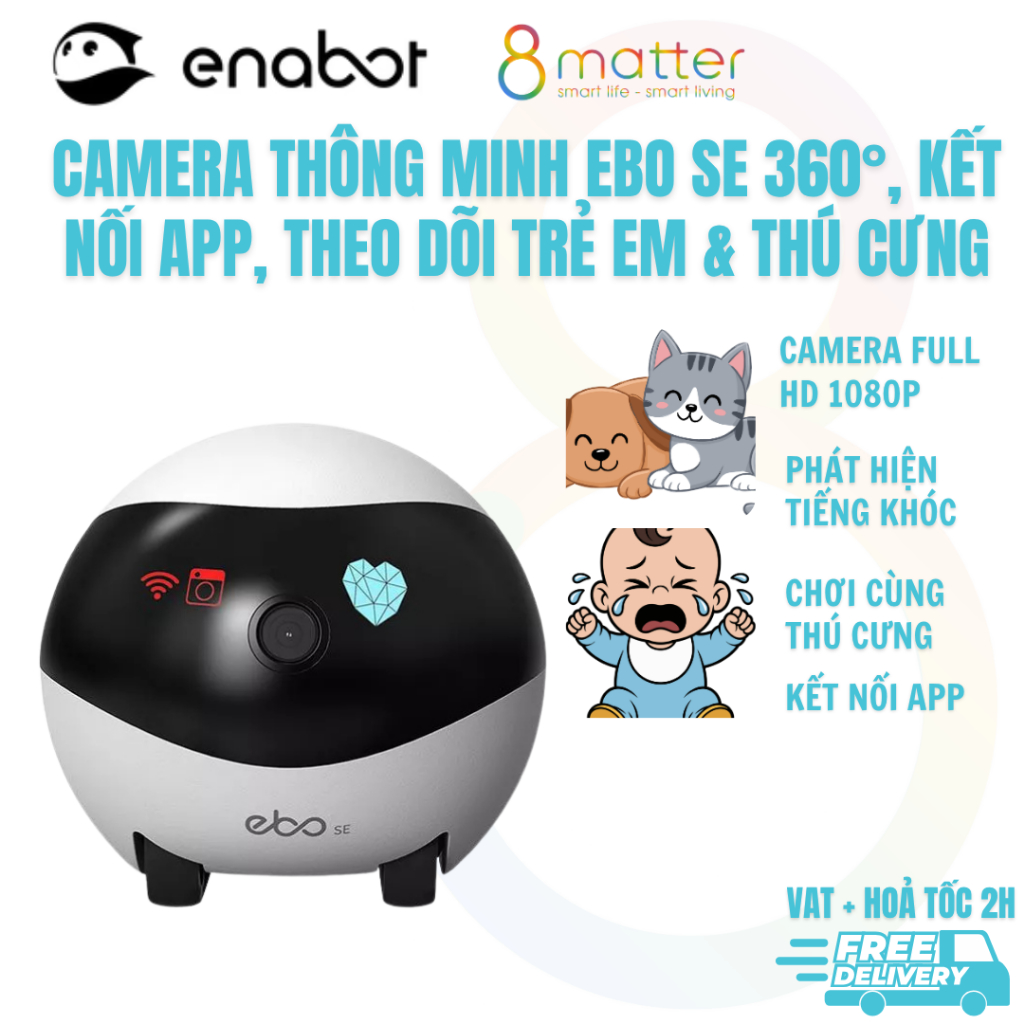 Robot Camera Giám Sát Di Động EBO SE Chính Hãng – Camera An Ninh 360°, Theo Dõi Trẻ Em & Thú Cưng