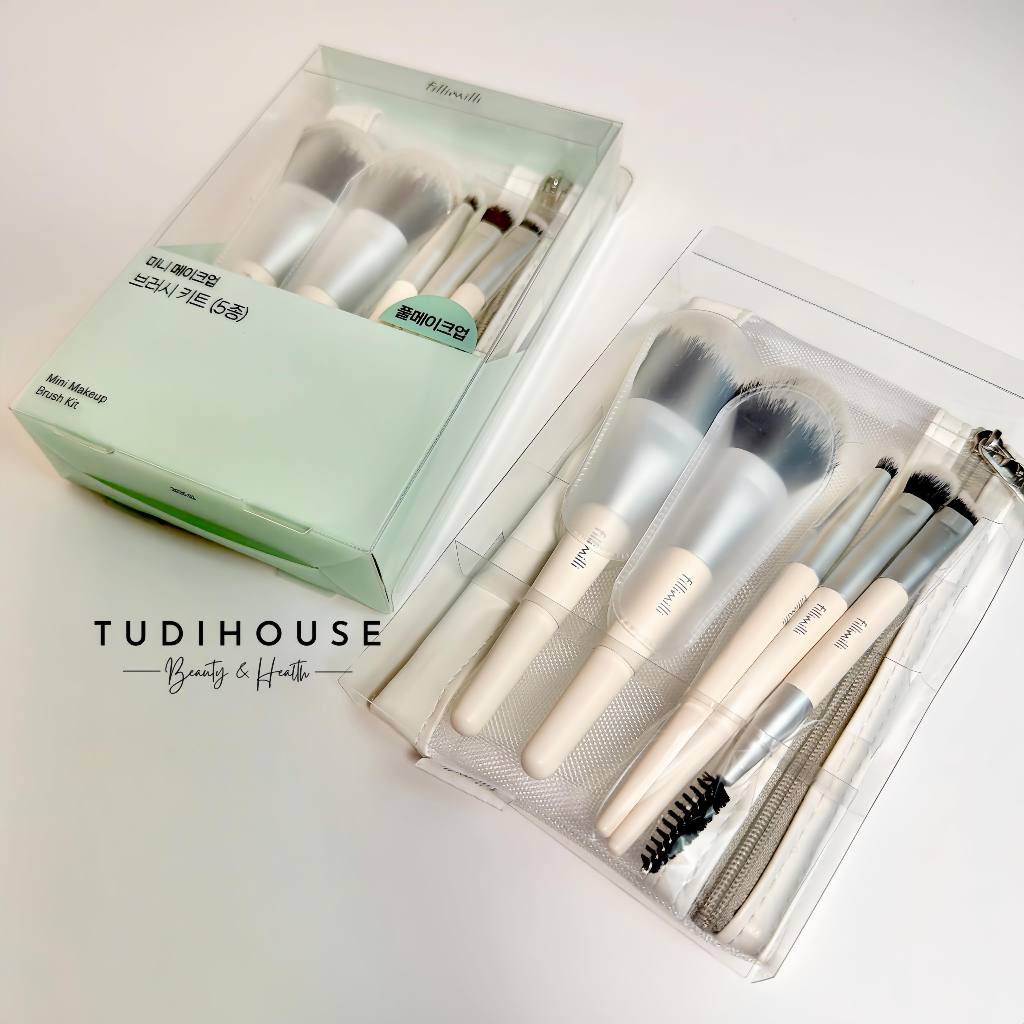 Bộ cọ mini Fillimilli Mini Makeup Brush Kit gồm 5 cọ makeup + túi lưới đựng cọ