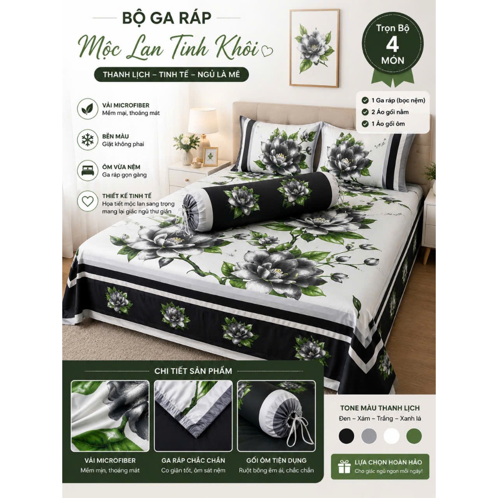 Bộ Grap Thun Lạnh 1m8x2mx20cm 2 áo nằm 1 áo ôm 1 grap