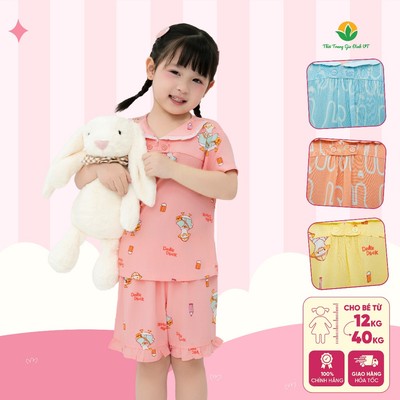 Đồ bộ bé gái chất Lanh mềm mát thời trang Việt Thắng quần đùi áo cộc tay họa tiết dễ thương B63.6082