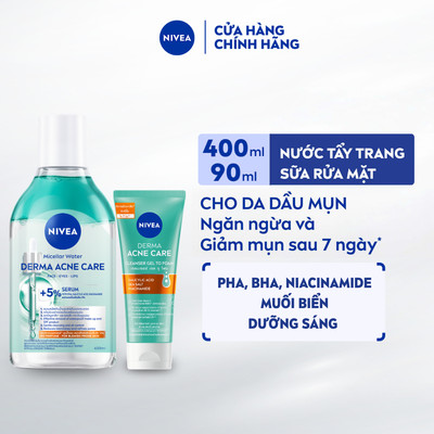 Bộ Nước Tẩy Trang NIVEA Derma Acne Care 400ml và Sữa Rửa Mặt NIVEA Derma Acne Care 90ml – 98722+94270