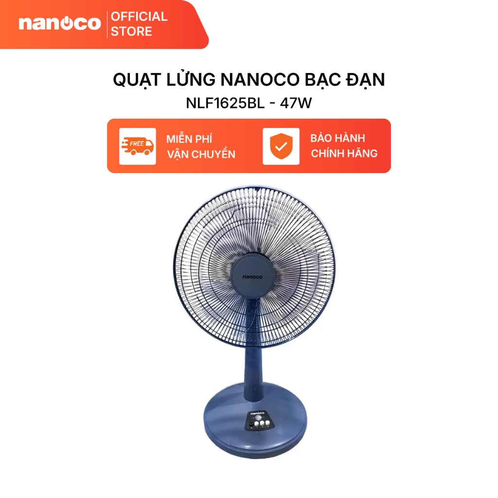 Quạt lửng Nanoco bạc đạn công suất 47W model NLF1625 3 cấp độ gió (màu xanh/hồng/ghi)