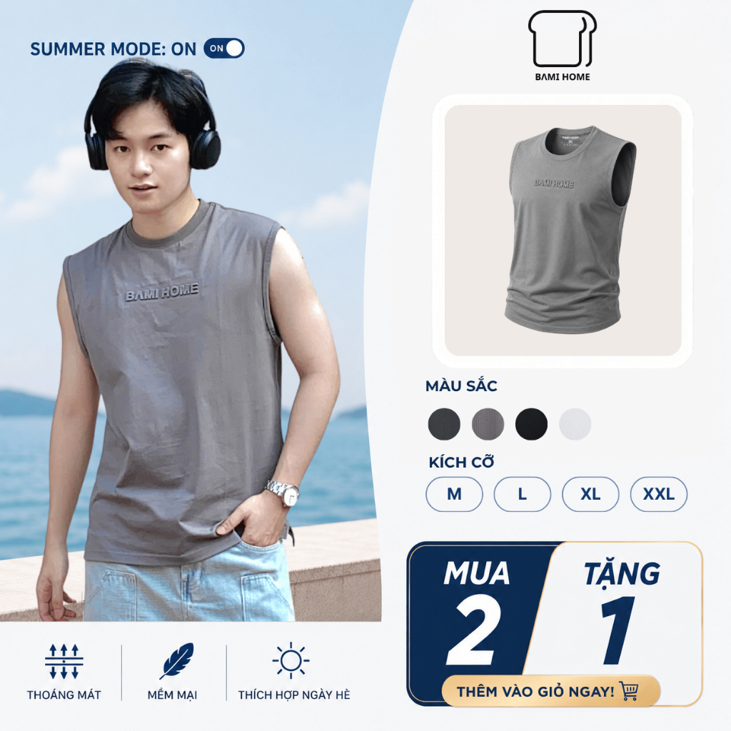 Áo tanktop nam BAMI HOME, Ao ba lỗ tập gym nam chất liệu cotton thoáng mát, co giãn tốt ATT07