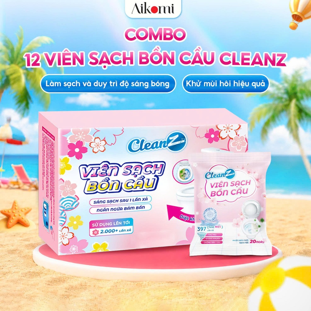 Combo 12 Viên sạch bồn cầu CleanZ chai thả bồn cầu sạch khuẩn tẩy sạch mảng bám khử mùi diệt vi khuẩ