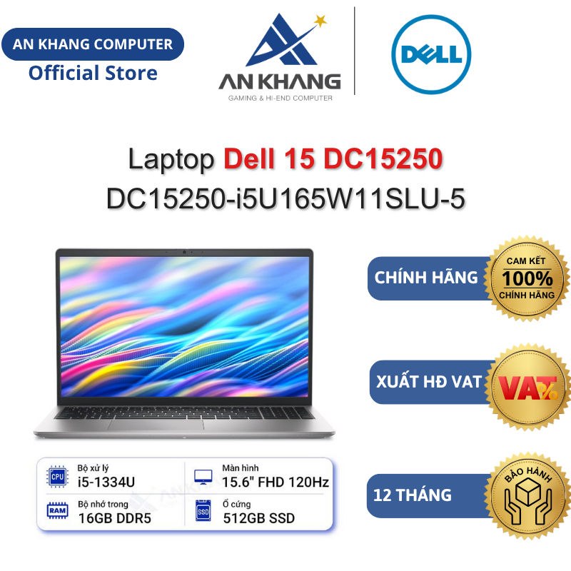 Laptop Dell 15 DC15250 DC15250-i5U165W11SLU-5 (i5-1334U, 16GB, 512GB SSD, 15.6" FHD, Win11, Office) 