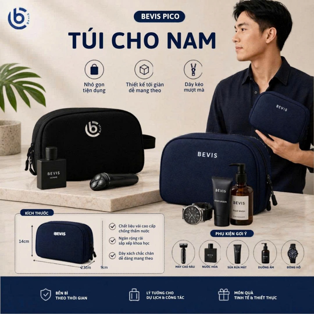 Túi Đựng Đồ Du Lịch BEVIS PICO Đa Năng Chống Nước Cao Cấp Sức Chứa Lớn  [Tặng Kèm Móc Khóa Da Bevis]