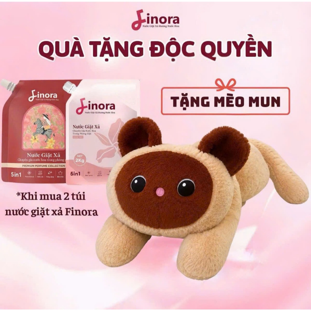 [Tặng 1 Mèo Mun] Combo 2 Nước Giặt Xả Finora túi 1kg và túi 2kg - (tổng 3kg nước giặt + mèo mun)