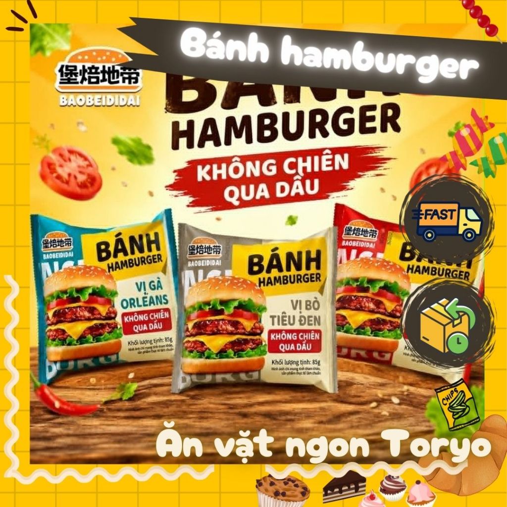 Bánh hamburger Baobeididai, bánh hamburger ăn liền các vị (gói 85g)