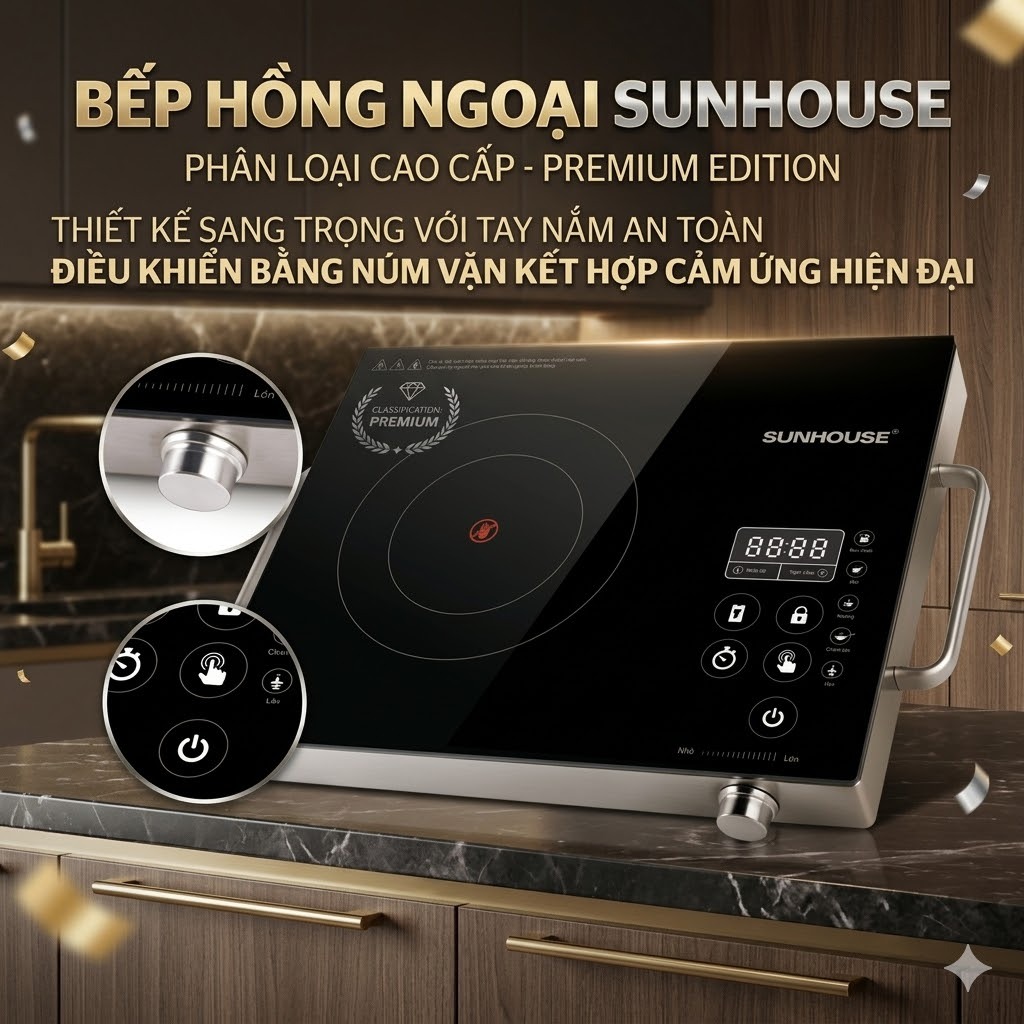 Bếp Hồng Ngoại SUNHOUS SHD6017 Công Suất 2000W, Cảm Ứng, Nấu Đa Năng