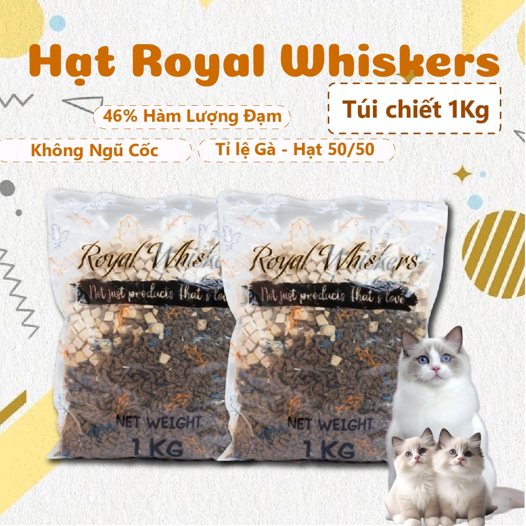 Hạt mèo 5kg Royal Whiskers , hạt Royal Whiskers 5kg cho mèo nhiều toping viên gà