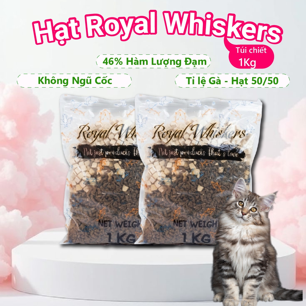 Hạt cho mèo 5kg Royal Whiskers , hạt mèo Royal Whiskers 5kg nhiều toping viên gà hỗ trợ tiêu búi lôn