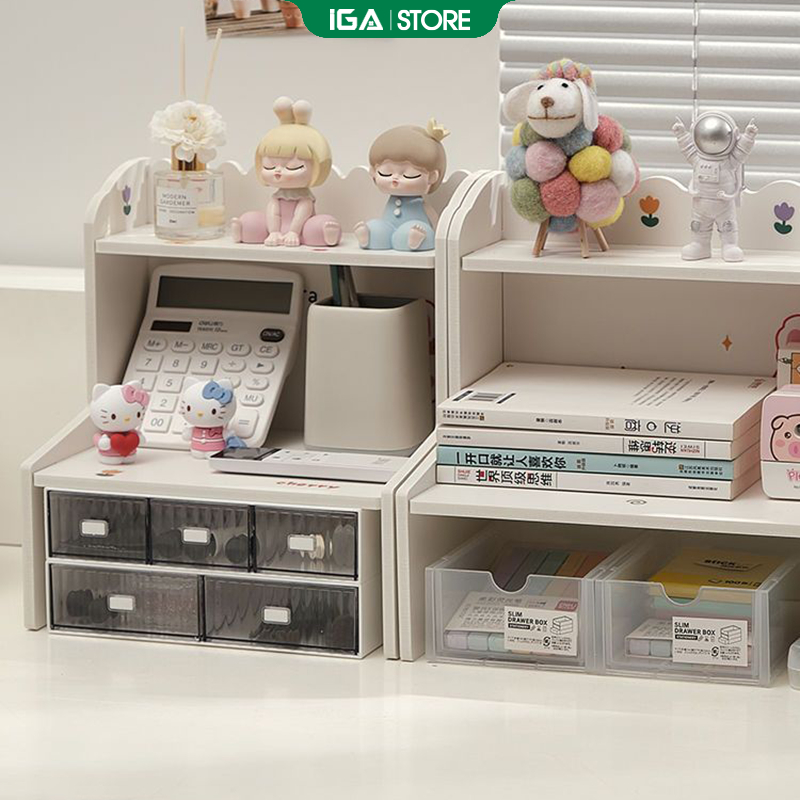 Kệ sách để bàn làm việc, bàn trang điểm, kệ mỹ phẩm 2 tầng decor phòng thương hiệu IGA - IG419