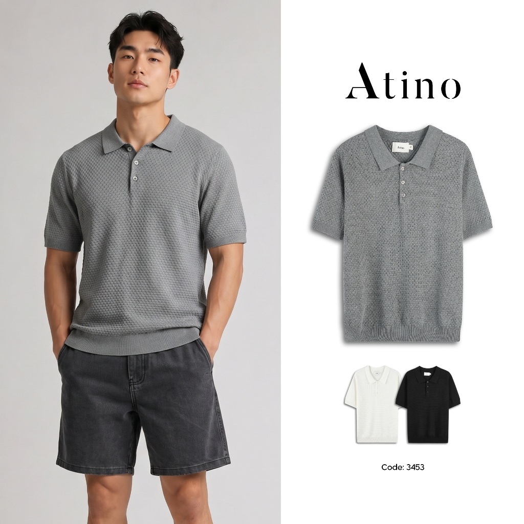 Áo Polo Len Dệt Nổi Cao Cấp ATINO Tay Ngắn 3 Cúc Mềm Mát Form Regular Thanh Lịch 3.3453