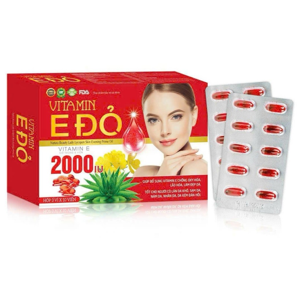 Viên Uống Vitamin E Vitamin E 2000iu E đỏ   Làm Đẹp Da, Chống Oxy Hóa, Hạn Chế Lão Hóa Da mil